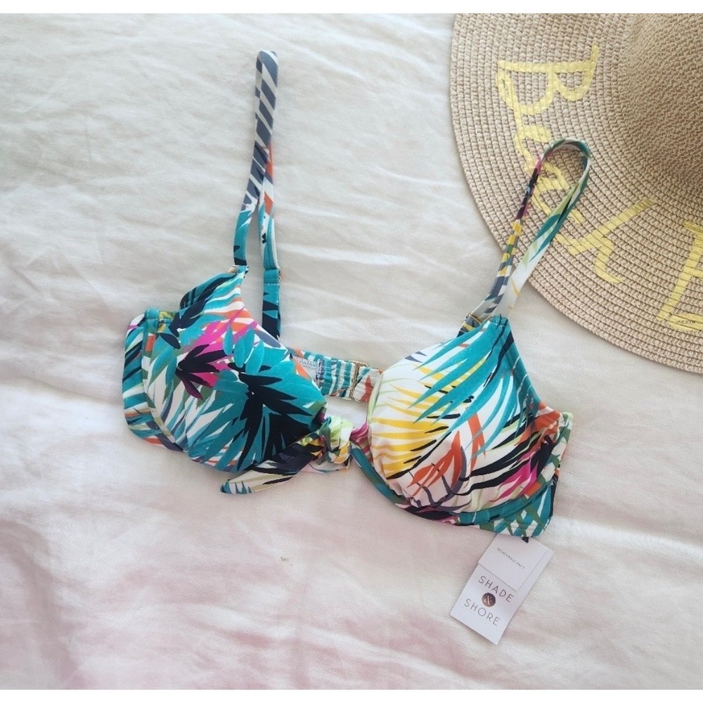 NWT Tropical Palm Print Underwire Bikini Top 34D Multi Color